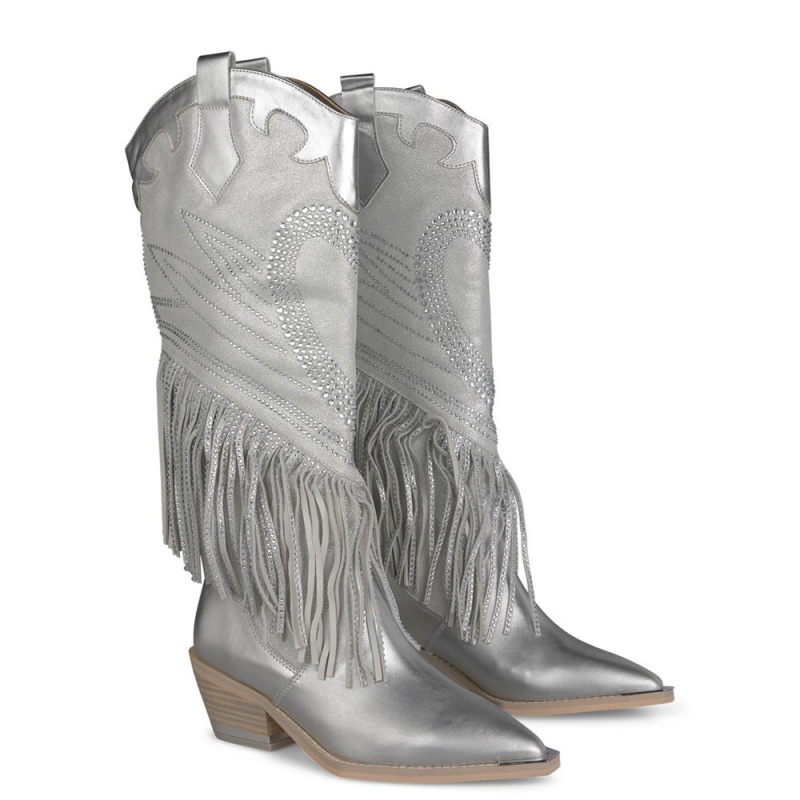 Bottes Plates Alma En Pena Fringed Boot Blanche Bleu Marine Femme | CKA-03874635